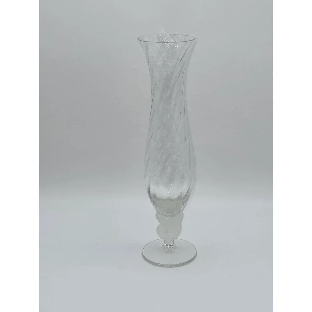 Vintage Golden Crown E&R Bayel Crystal Twisted Flower Vase Frosted Shell